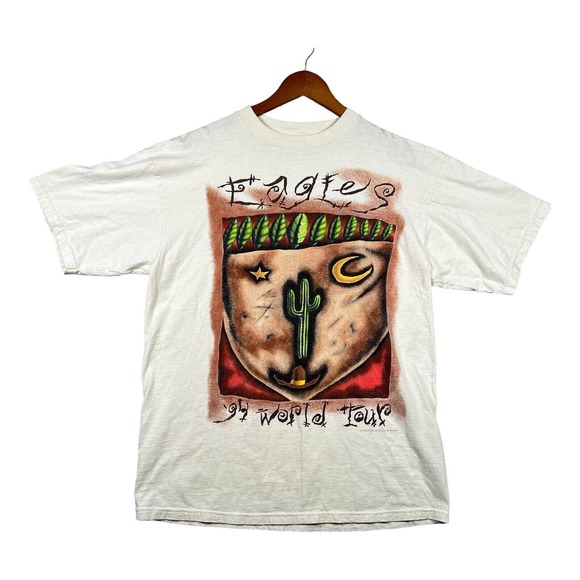 Vintage 1994 EAGLES WORLD TOUR BAND TEE T-SHIRT TAN BEIGE CONCERT Size XL